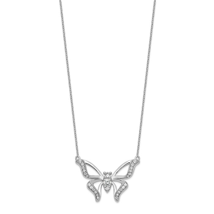 14K Solid White Gold Lab Diamond Butterfly Wings Chain Necklace