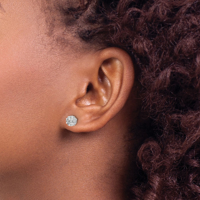14K Solid White Gold Lab Diamond Push Back Stud Earrings