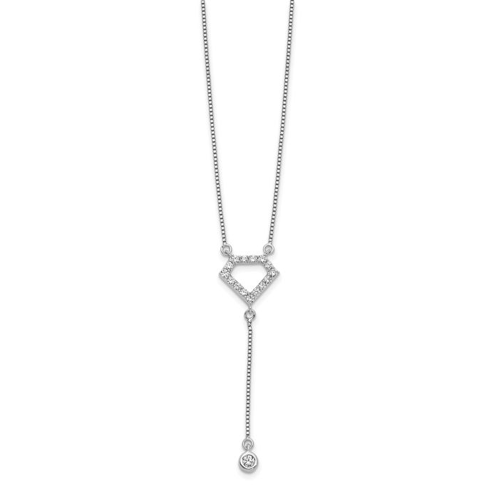 14K Solid White Gold Lab Diamond Stone Dangling Necklace