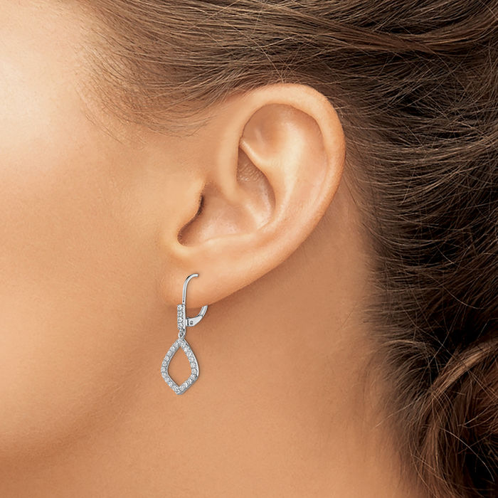 14K Solid White Gold Lab Diamond Teardrop Earring