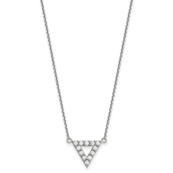 14K Solid White Gold Lab Diamond Triangle Geometric Necklace