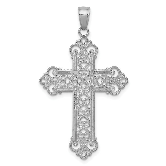 14K White Gold Large Rope Frame Filigree Cross Pendant 14K White Gold Large Rope Frame Filigree Cross Pendant