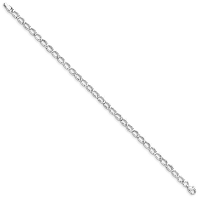 14K Solid White Gold Single Link Chain Charm Bracelet