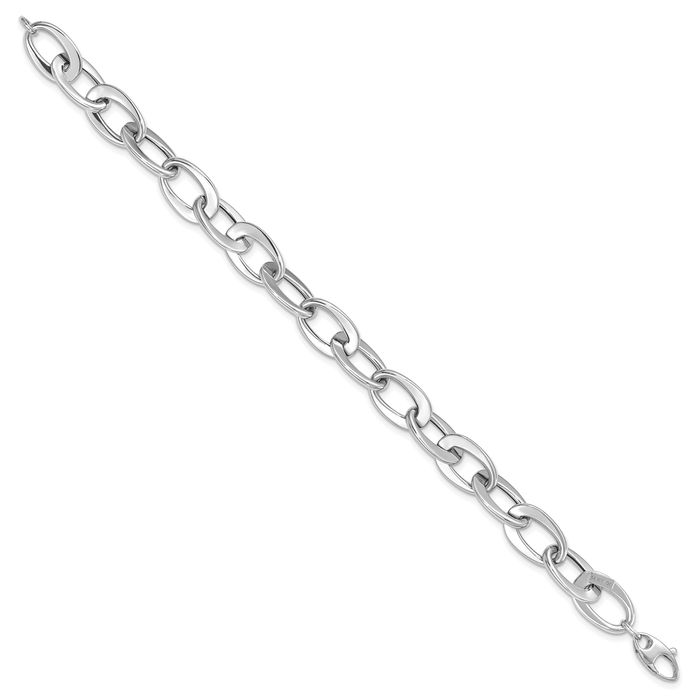 14K Solid White Gold Single Link Chain Charm Bracelet