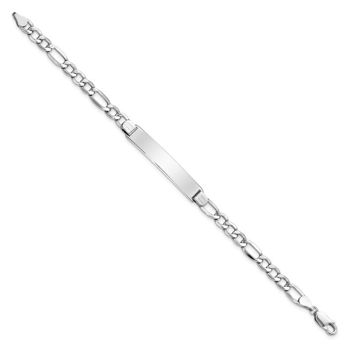 14K Solid White Gold Figaro Link Name Bar Identification ID Bracelet