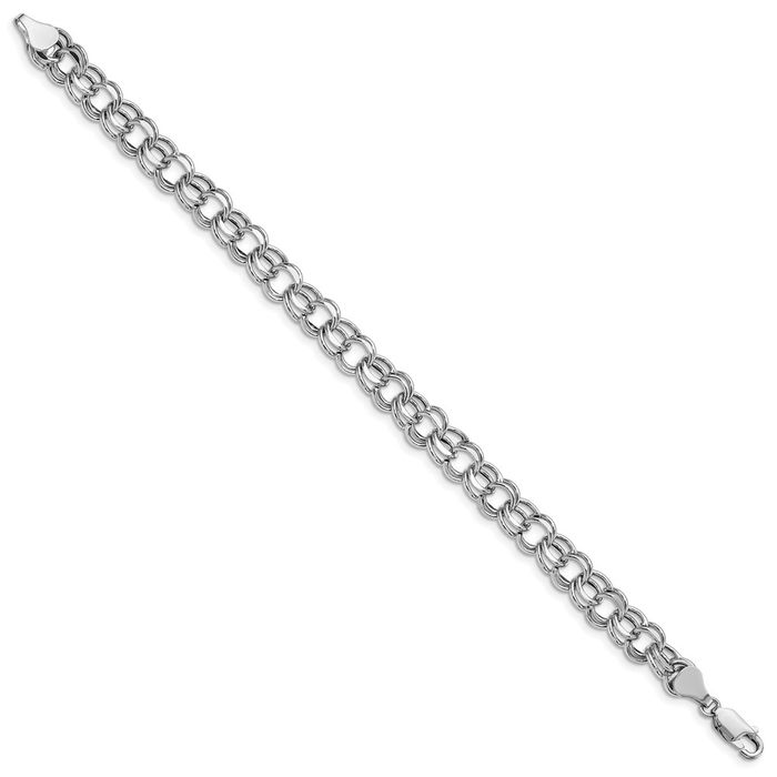 14K Solid White Gold Lite 7.5mm Double Link Chain Charm Bracelet