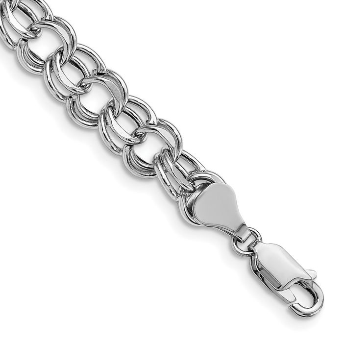 14K Solid White Gold Lite 7.5mm Double Link Chain Charm Bracelet