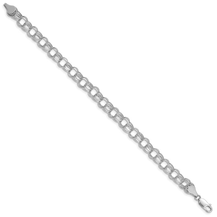 14K Solid White Gold Lite 7mm Triple Link Chain Charm Bracelet