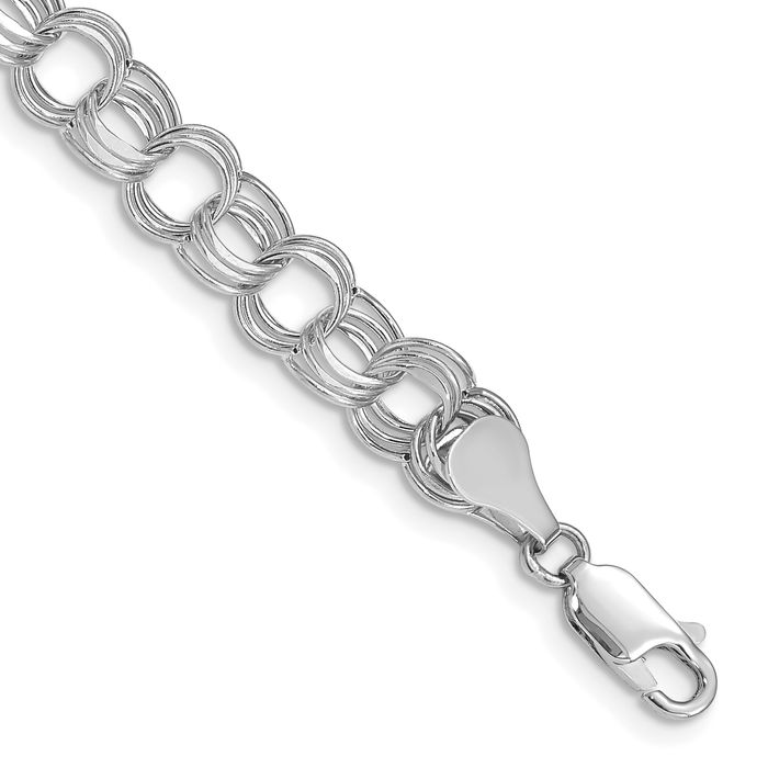 14K Solid White Gold Lite 7mm Triple Link Chain Charm Bracelet