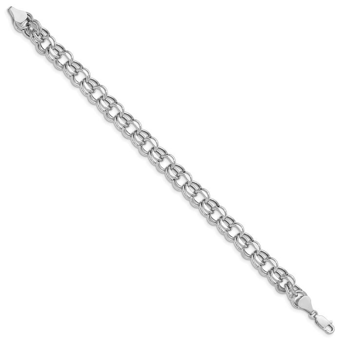 14K Solid White Gold Lite 8mm Double Link Chain Charm Bracelet