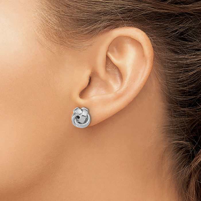 14K Solid White Gold Twisted Love Knot Symbol Stud Earrings