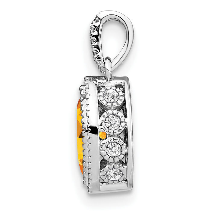 14K Solid White Gold Marquise Yellow Orange Citrine Diamond Necklace Charm Gemstone Pendant