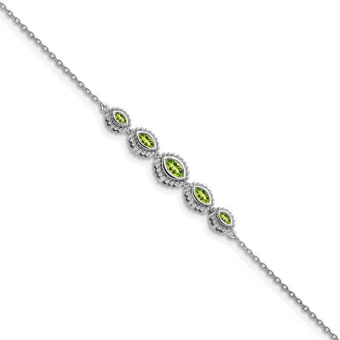 14K Solid White Gold Marquise Peridot Tennis Bracelet - Picture 8 of 12