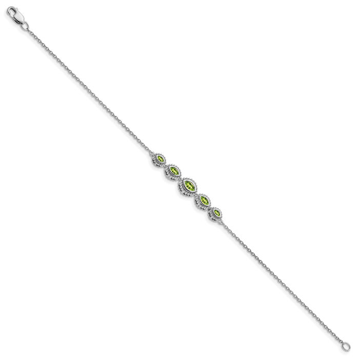 14K Solid White Gold Marquise Green Peridot Chain Gemstone Tennis Bracelet