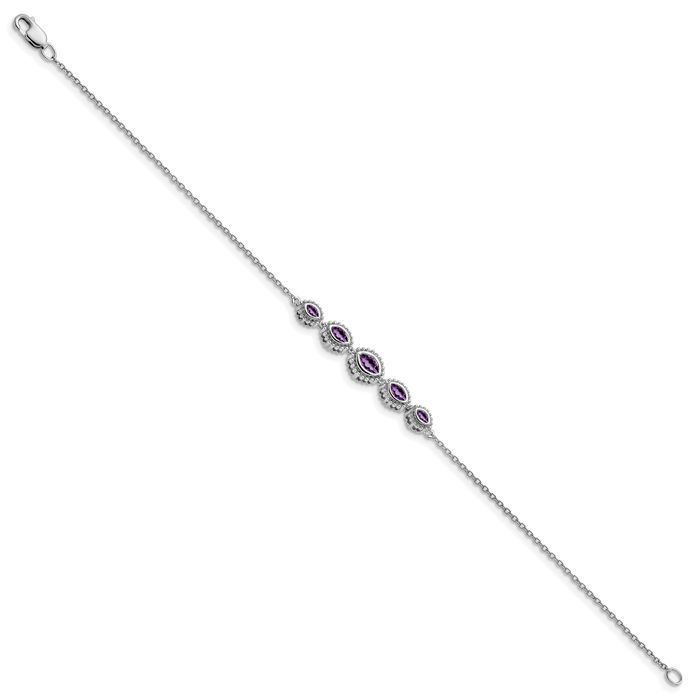 14K Solid White Gold Marquise Purple Amethyst Chain Gemstone Tennis Bracelet