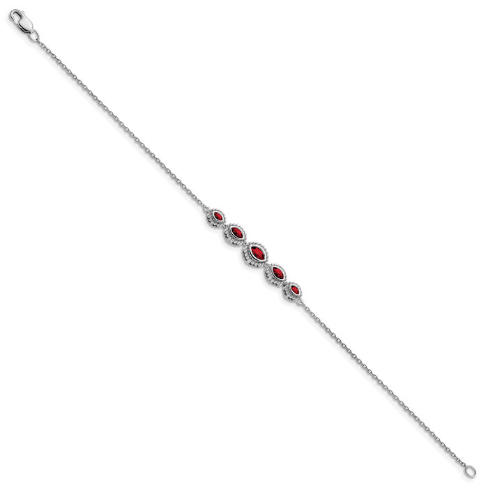 14K Solid White Gold Marquise Red Garnet Chain Gemstone Tennis Bracelet