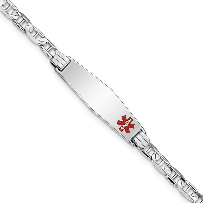 14K Solid White Gold Medical Alert Anchor Mariner Link Name Bar Identification ID Bracelet