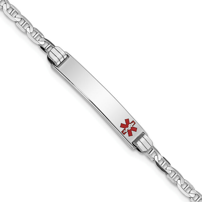 14K Solid White Gold Medical Alert Anchor Mariner Link Name Bar Identification ID Bracelet