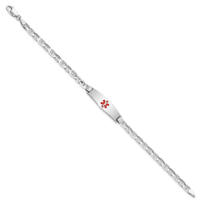 14K Solid White Gold Medical Alert Anchor Mariner Link Name Bar Identification ID Bracelet