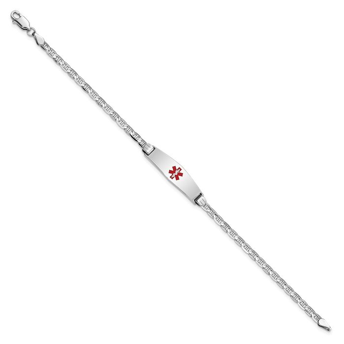 14K Solid White Gold Medical Alert Anchor Mariner Link Name Bar Identification ID Bracelet