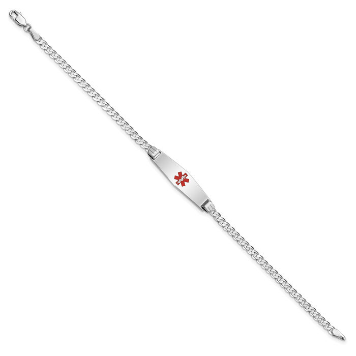 14K Solid White Gold Medical Alert Curb Link Name Bar Identification ID Bracelet