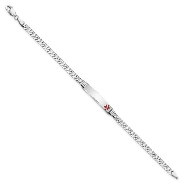 14K Solid White Gold Medical Alert Curb Link Name Bar Identification ID Bracelet