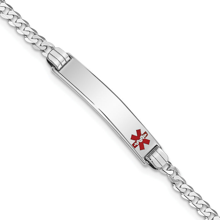 14K Solid White Gold Medical Alert Curb Link Name Bar Identification ID Bracelet