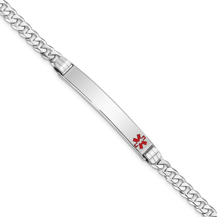 14K Solid White Gold Medical Alert Curb Link Name Bar Identification ID Bracelet