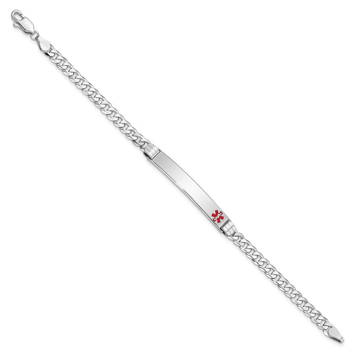 14K Solid White Gold Medical Alert Curb Link Name Bar Identification ID Bracelet