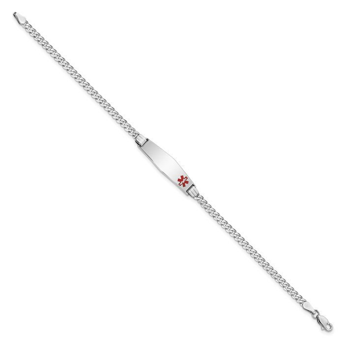 14K Solid White Gold Medical Alert Curb Link Name Bar Identification ID Bracelet