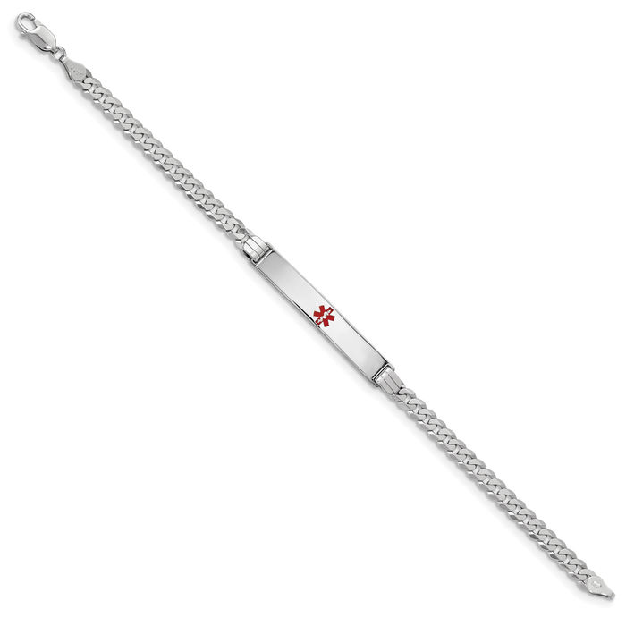 14K Solid White Gold Medical Alert Curb Link Name Bar Identification ID Bracelet