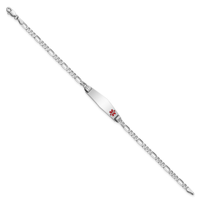 14K Solid White Gold Medical Alert Figaro Link Name Bar Identification ID Bracelet