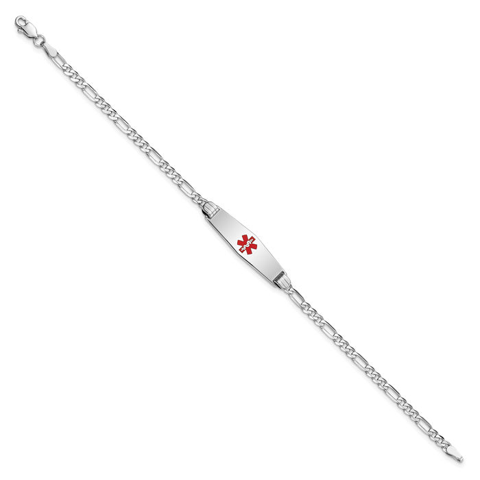 14K Solid White Gold Medical Alert Figaro Link Name Bar Identification ID Bracelet