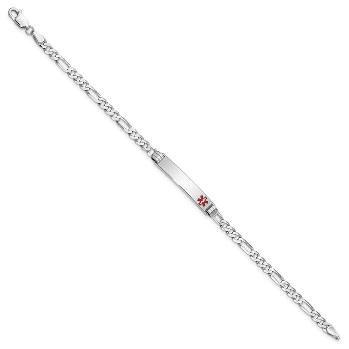 14K Solid White Gold Medical Alert Figaro Link Name Bar Identification ID Bracelet