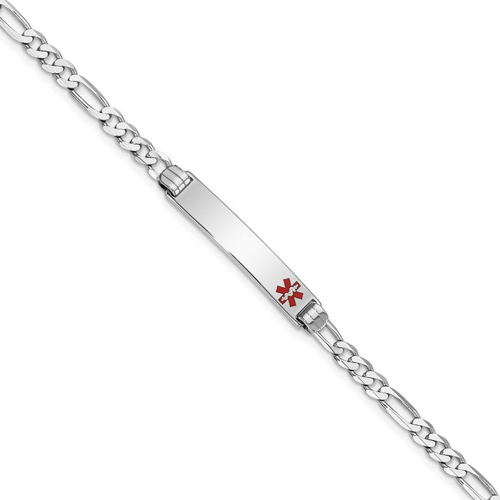 14K Solid White Gold Medical Alert Figaro Link Name Bar Identification ID Bracelet