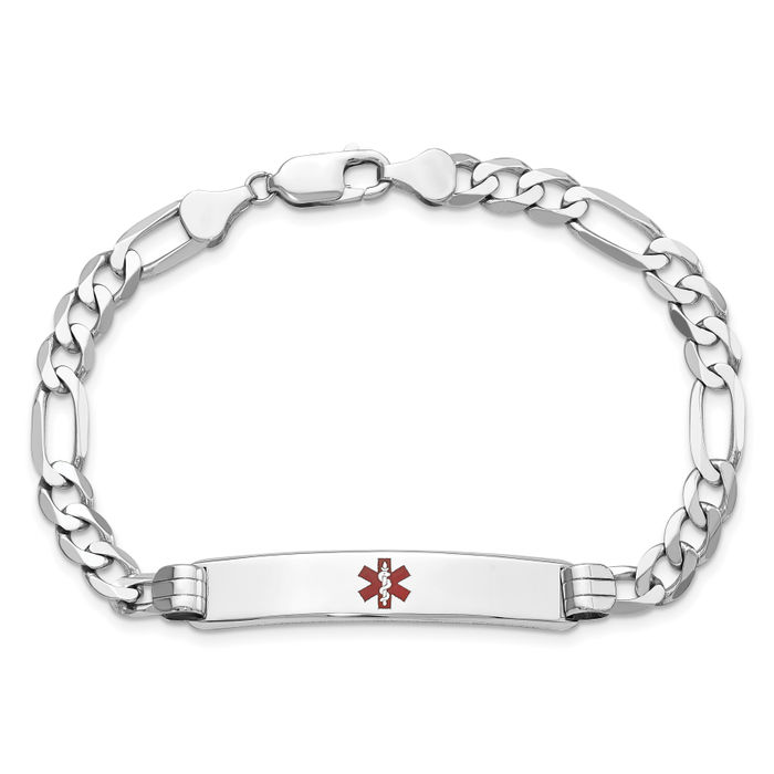 14K Solid White Gold Medical Alert Figaro Link ID Bracelet - Picture 9 of 12