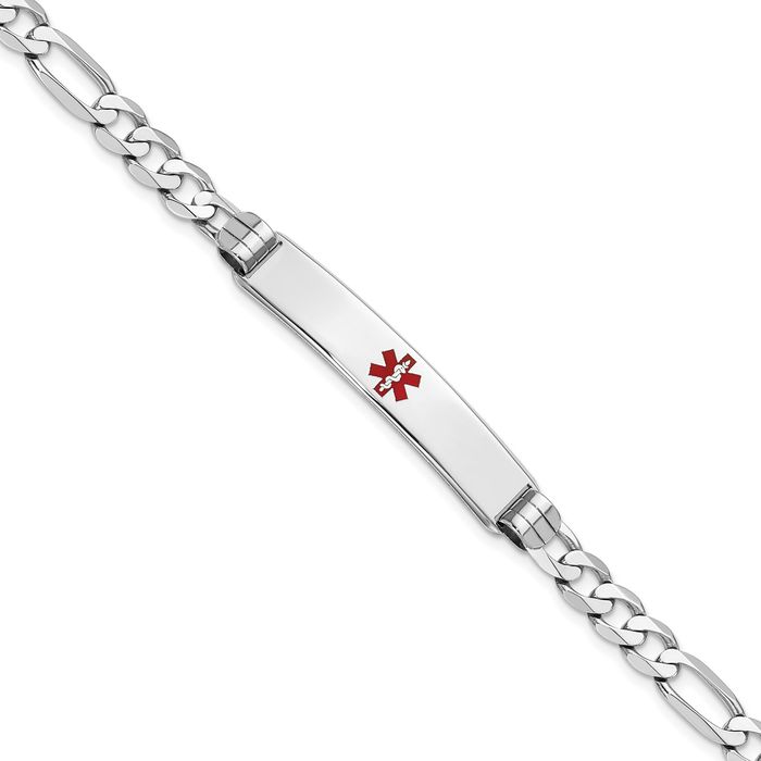 14K Solid White Gold Medical Alert Figaro Link Name Bar Identification ID Bracelet