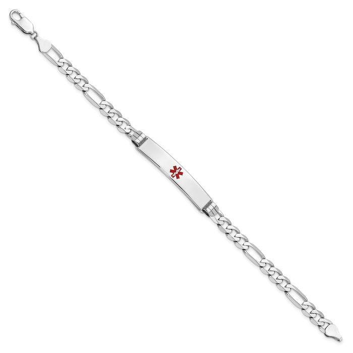 14K Solid White Gold Medical Alert Figaro Link Name Bar Identification ID Bracelet