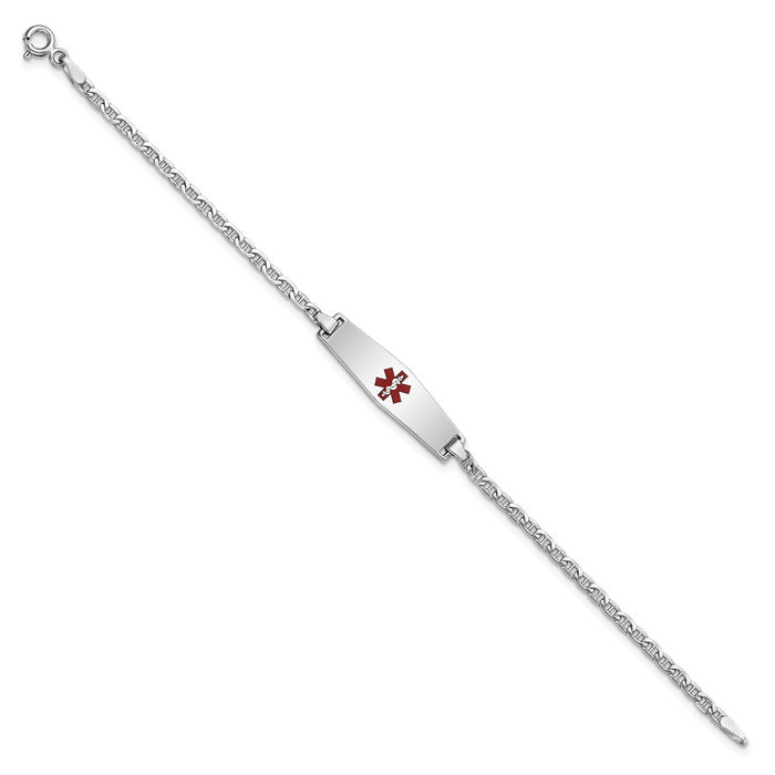 14K Solid White Gold Medical Alert Soft Anchor Mariner Link Name Bar Identification ID Bracelet