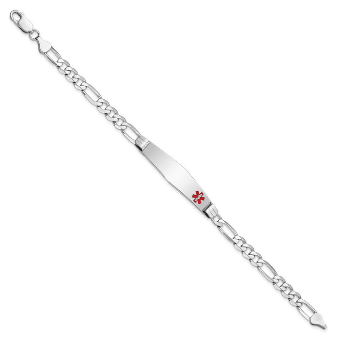 14K Solid White Gold Medical Alert Figaro Link Name Bar Identification ID Bracelet