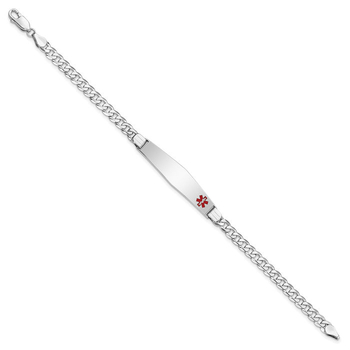 14K Solid White Gold Medical Alert Curb Link Name Bar Identification ID Bracelet