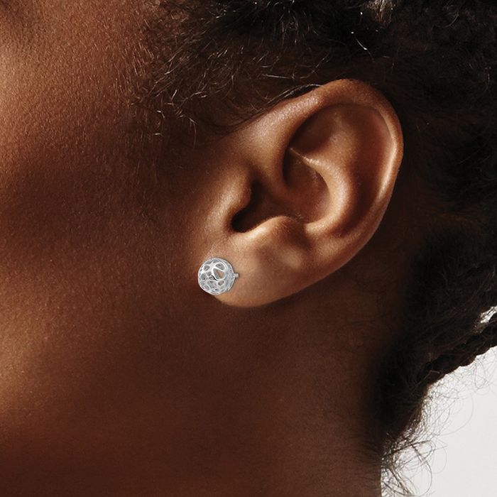 14K Solid White Gold Medium Ball Stud Earrings