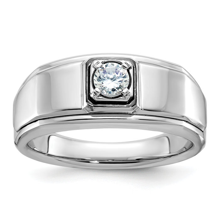 14K Solid White Gold Mens Diamond Ring