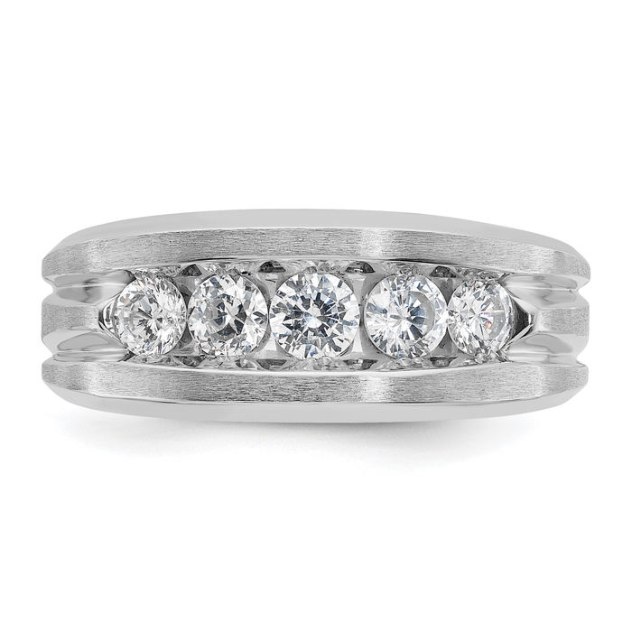 14K Solid White Gold Mens 5 Stone Diamond Wedding Band Statement Ring