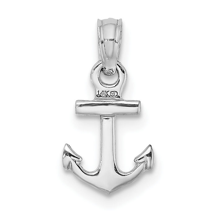 14K Solid White Gold Anchor Mariner Necklace Nautical Charm Pendant