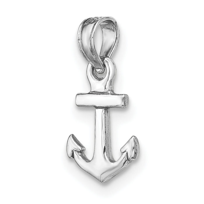 14K Solid White Gold Anchor Mariner Necklace Nautical Charm Pendant