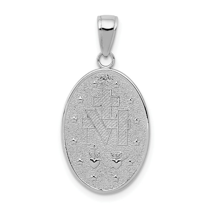 14K Solid White Gold Our Lady of Miraculous Medal Blessed Virgin Mary Necklace Chain Pendant Charm