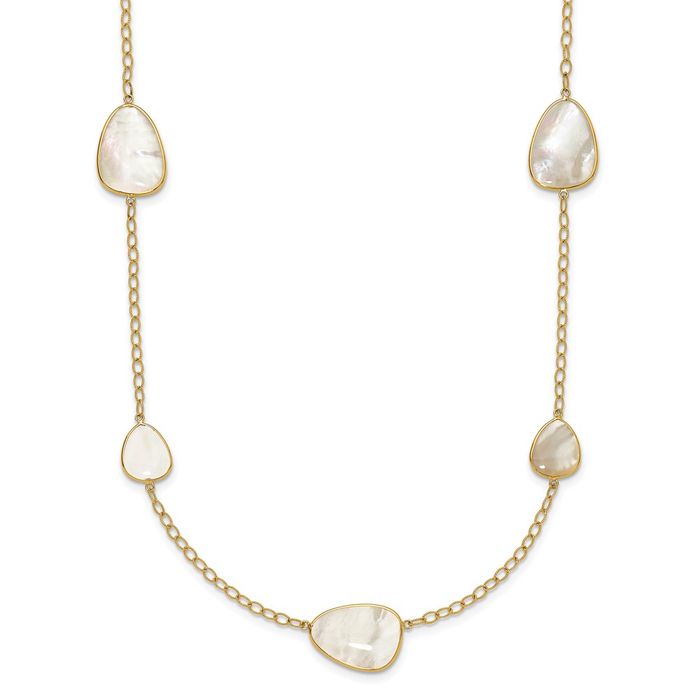 14K Solid Yellow Gold Mother of Pearl Necklace Chain