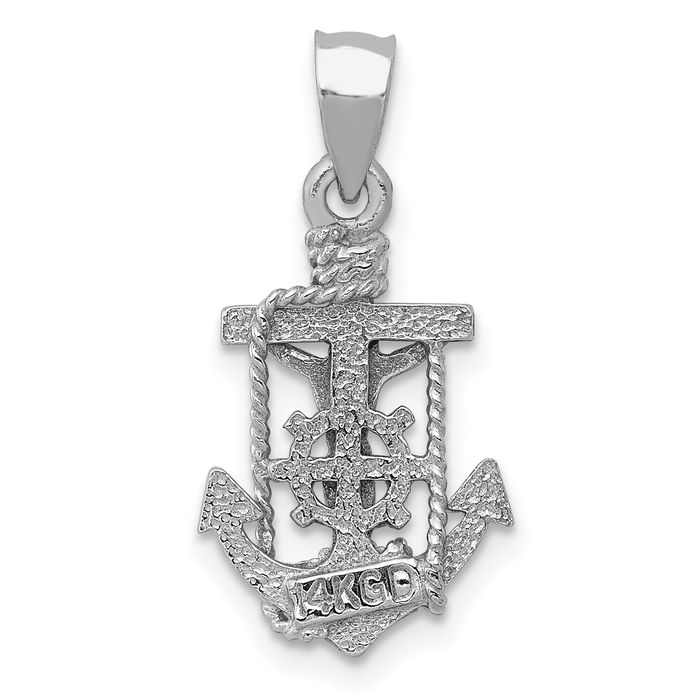 14K Solid White Gold Anchor Mariner Lord Jesus Christ Crucifix Holy Cross Necklace Religious Chain Pendant Nautical Charm