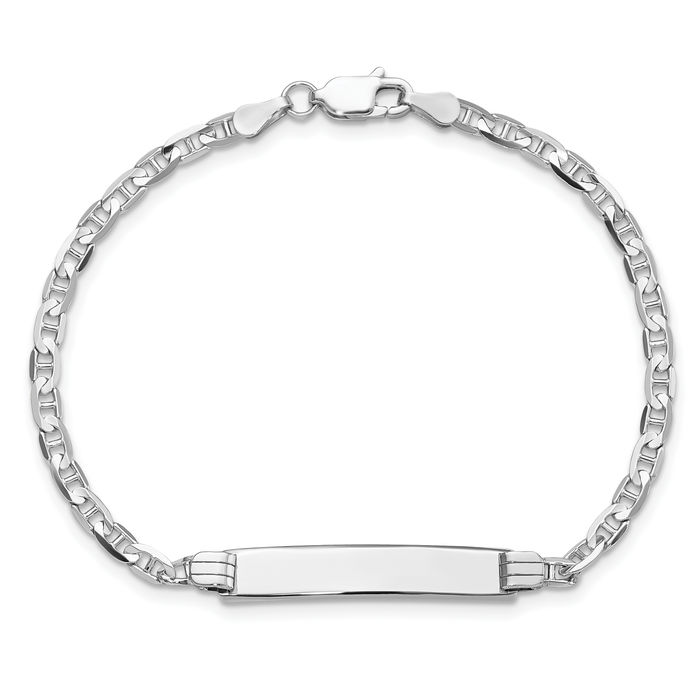 14K Solid White Gold Mariner Link ID Bracelet - Picture 8 of 17